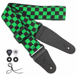 Nefelibata Guitar Strap 2" Wide Double Layer Cotton Original Design Adjustable Guitar Straps with Long Leather Ends for Bass, Electric and Acoustics, Great Gift for Kids