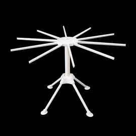 Ourokhome Collapsible Pasta Drying Rack, Plastic Foldable Homemade Fresh Spaghetti Stand Dryer Noodle Hanger for Kitchen with 10 Arms, Stable, Easy Storage, Quickly Set Up (White)