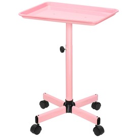 JOSTZHXIN Salon Tray, Height Adjustable Salon SPA Service Tray, Hairstylist Rolling Tray, Premium Aluminum Tattoo Tray, Pink Rolling Trolley