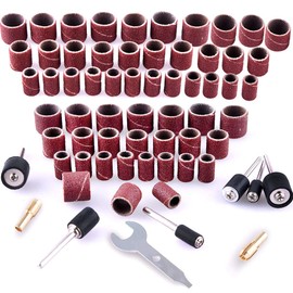 Austor Sanding Drum Set, 531 Pcs Sander Sleeves - 80/120/150/240/320/400/600 Grit with 24 Mandrels & 2 Self-Tightening Drill Chucks & 1 Combination Wrench