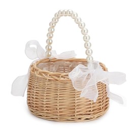 DIFEIUKI Rattan Basket, Flower Storage Box, Pearl Hand, with Lipon, Wedding, Petal Holder, Mini, Woven Basket, Wedding, Flower Basket, Small Items Organization, Household, Hotel, Office