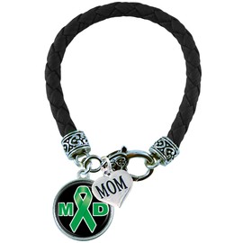 Holly Road Custom Bracelet Muscular Dystrophy Awareness Black Leather MOM OR DAD charm ONLY Jewelry Family