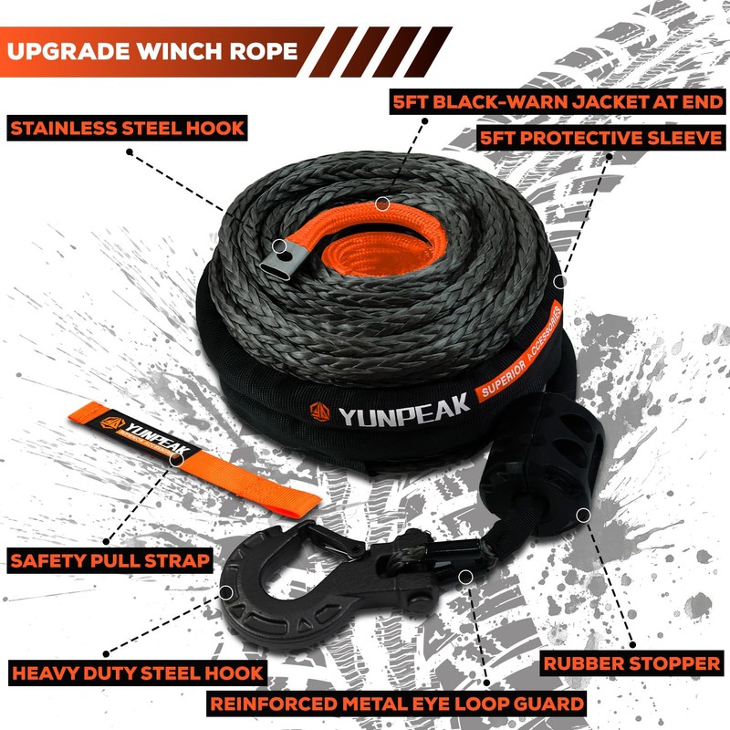 Synthetic Winch Rope Kit, 3/16" x50 ft 8500LBS Winch Cable