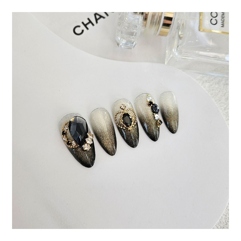 Black Diamond Handmade Nail Tips - Ballerina M / 블랙
