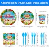140Pcs Hawaiian Aloha Party Supplies Tableware Set Luau Tropical Party