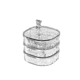 ジュエリーボックス 回転式4段収納、ウェーブデザイン、メッキベア付き、コンパクト宝石整理ケース、13×13×14cm