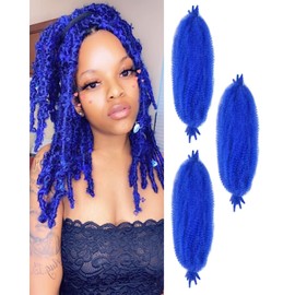 ADIASAI 3 Packs Blue Springy Afro Twist Hair with Crochet Hook, 24 Inch Pre-Separated Marley Crochet Braiding Hair for Distressed Soft Locs, Synthetic Hair Extension for Black Women