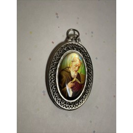 Medalla De San Benito Medal Pendant Charm Silver Tone