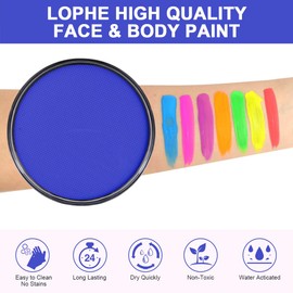 LOPHE Glow Neon Face Paint, 30g Water Soluble Face Body Makeup Pigment for Adults Kids Children, Water Based Neon Fluorescent Face Paint, Face Body Painting for Halloween Party Carnival