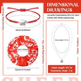 Equsion 12 Set Cheerleader Gifts Bulk Include Cheer Necklace, Cheerleading Adjustable Bracelet, Hair Ties and Organza Bag 12 each, Cheer Accessories for Team Women Teammates(Red)
