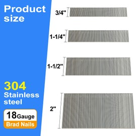 SimCos 18 Gauge 304 Stainless Steel Brad Nails 18 GA Nail Gun Nails Assorted and Small Finishing Nails for Pneumatic, Electric Brad Nailer (3/4"+1-1/4"+1-1/2"+2")