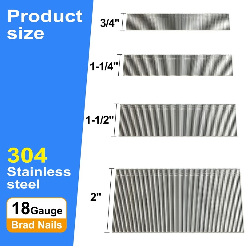SimCos 18 Gauge 304 Stainless Steel Brad Nails 18 GA