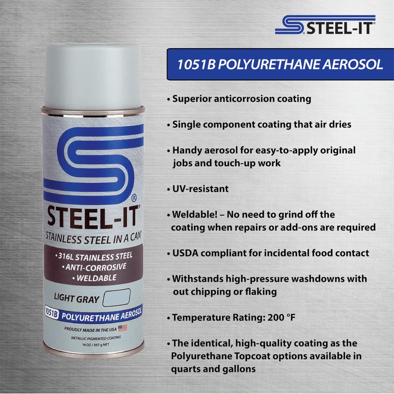 Steel-It 1051B Polyurethane Aerosol, Industrial Paint Coatings, Weldable, Easy to