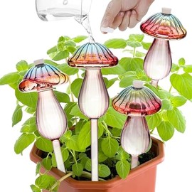 Plant Watering Globes Mushroom, Rainbow Gradient Color Plant Watering Devices, Self Watering Planter Insert, Self Watering Globes - Watering Bulbs for Indoor Plants for Travel Vacation (4 PCS)