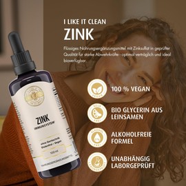 I-like-it-Clean - Zinc Drops (100 ml) - 3.75 mg Zinc Sulphate per Pipette (1 ml) - Stomach-Friendly Formula, Pleasant Taste - Laboratory Tested, Vegan, No Alcohol - Produced in Germany