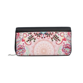 Kandharis Purse with Sequins Flowers Ethnic Vintage Pattern Purse for Women Zip Closure Faux Leather GB-12, black