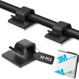 SZFUDIGO Adhesive Cable Management Wire Clips(Black 50 Pcs),Wires Clips Holders for Cords on Wall,Outdoor Cable Clips,Suitable for Under Tables, Cars, Walls, televisions, Christmas Lights