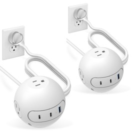 2 Pack 20W USB C Power Strip,Power Strips with 3 Widely Outlets and 3 USB Ports(2 USB C Port),5 ft Flat Plug Extension Cord,Power Delivery Charging for Dorm Rooms,Home Office,White