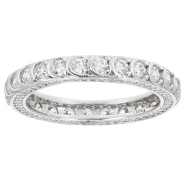 JTV White Cubic Zirconia Sterling Silver Eternity Band Ring for Women (Rhodium Plated Silver, 6)
