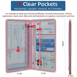 XROZRK Car Registration and Insurance Holder Glove Box Folder-Premium Car Folder, Car Document Holder for Cards, Driver License & other Essential Docu (pink)