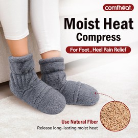comfheat Microwavable Booties and Feet Warmers for Women & Men Microwave Heated Foot Warmer Moist Heat Therapy for Cold Feet Relieving Stiffness, Plantar Fascitis, Washable, L