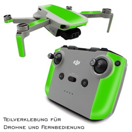 Finest Folia Protective Film Compatible with DJI Mini 2 Drone and Controller Sticker Set Perfect Fit Waterproof Skin Sticker Design Film (Partial Adhesion, K156-08 Neon Green)