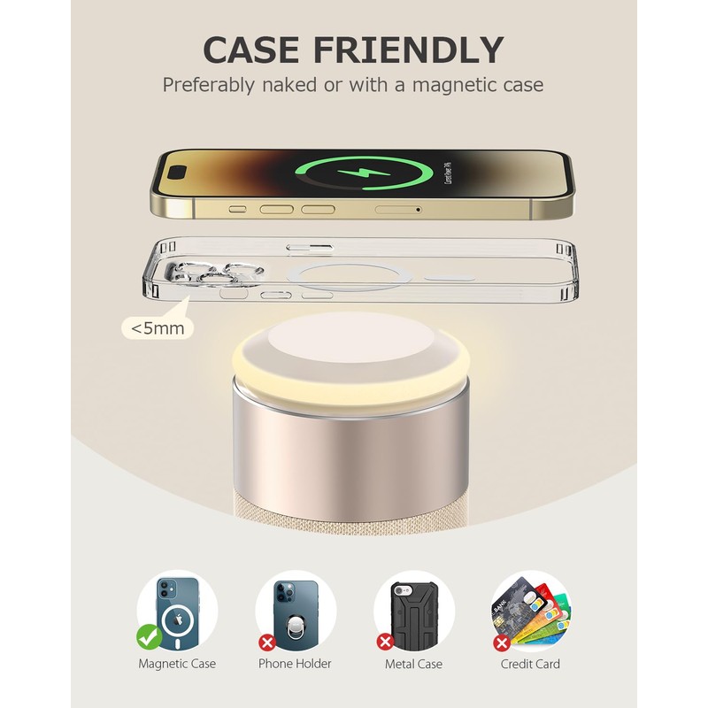 COLSUR Bluetooth Speaker, Magnetic Wireless Charger, Bluetooth Speakers with Night