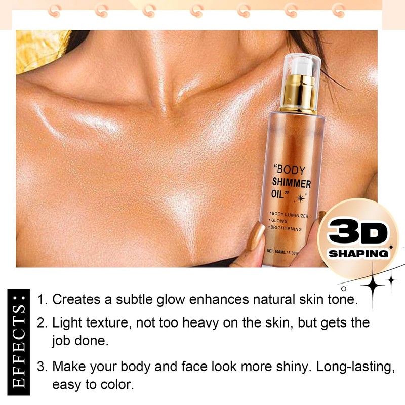 Shimmer Body Oil 100ml, Moisturizing Long Lasting Luminizer, Body Glow