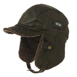 Comhats Winter Waterproof Trapper Hats for Men Faux Leather Aviator Pilot Cap with Ear Flaps Warm Fleece Lined Peaked Cap for Hunting Shooting Green L