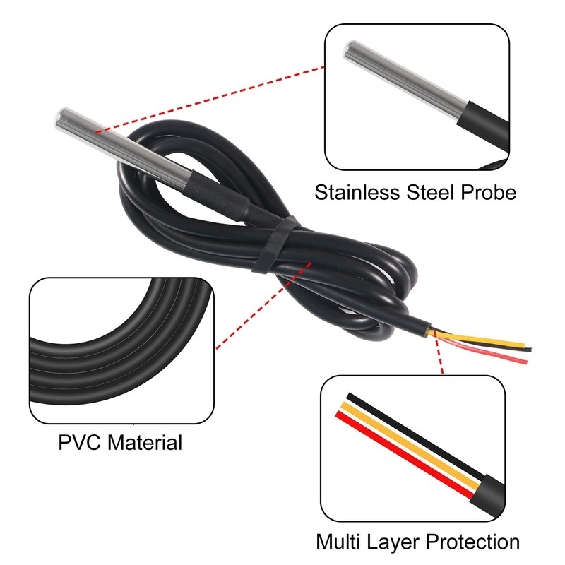 AITRIP 10Pack DS18B20 Temperature Sensors Kit 1m/39.3" Cable Waterproof with