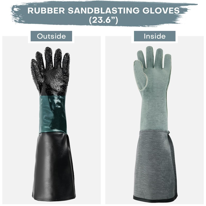 FLKQC Rubber Sandblaster Gloves for Abrasive Blasting with Particles Palm