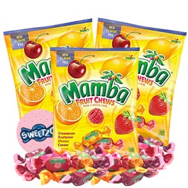 Mamba Fruit Flavored Chews, Fruity Flavor Variety Pack, Individually Wrapped Chewy Candies for Candy Bowls and Office Jars, Pack of 3, 3.52 Ounces