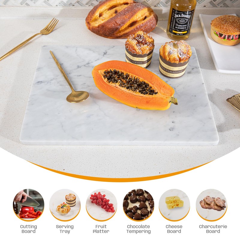 Adolif Natural Carrara White Marble Pastry and Cutting Board, 12x16x0.5
