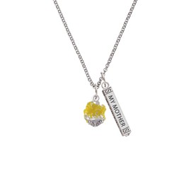 Delight Jewelry Hot Yellow Hibiscus Flowers Spinner Silvertone Always My Mother Bar Charm Necklace, 23"