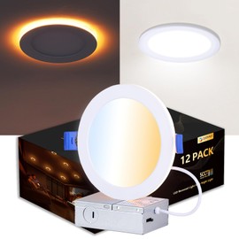 CycevSun 12 Pack 6 Inch LED Recessed Light with Night Light - Canless Ultra Thin Wafer Downlight Soffit Pot Ceiling Lighting, Dimmable & 5 Color Temperature Selectable, 12W, ETL & Energy Star