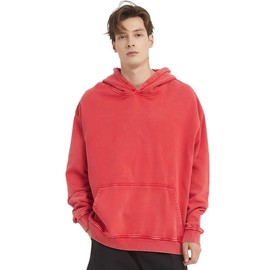 FAIABLE Mens Womens Acid Wash Hoodie Unisex Oversized Vintage Hoodie Heavyweight Terry Cotton Distress Hoodies Sweatshirts for Women Men Couples Streetwear 2025 Red