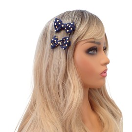 Topkids Accessories 24pc White, Pink, Navy Girls Hair Accessories Set, Metallic Gold Heart Print Bow Clips, Glitter Bow Elastics and Snag Free Hairbands