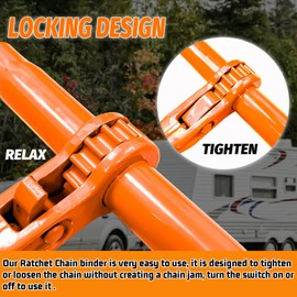 Ratchet Chain Binders 3/8" - 1/2" (2 Pack) | Adjustable Load Binder with 2 Grab Hooks for G70 Transport Chain | 9,200 Lbs Safe Working Load - Orange