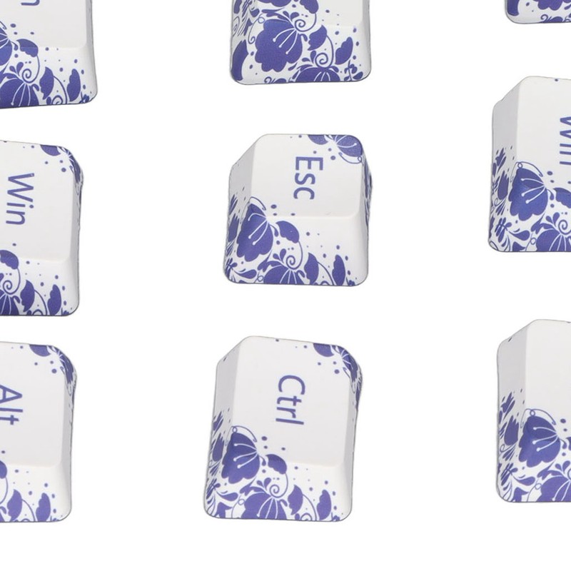 10PCS Key Caps Dye Sublimation Processblue and White Porcelain Style