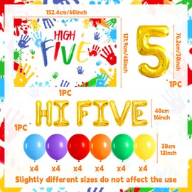 JeVenis Rainbow Hi Five Birthday Party Decorations 5th Birthday Party Decorations Boys Girls Rainbow Balloons High Five Birthday Backdrop Five Year Old Birthday Party Supplies Favors