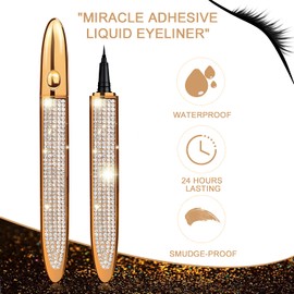 ICORIC Liquid Eyeliner Pen Waterproof, Magic Self-adhesive Long-Lasting Eyelash Glue Pen, Magnetic Eyeliner, No Blooming Quick Drying Magnetic Eye Liner (Gold Black 1 PCS)
