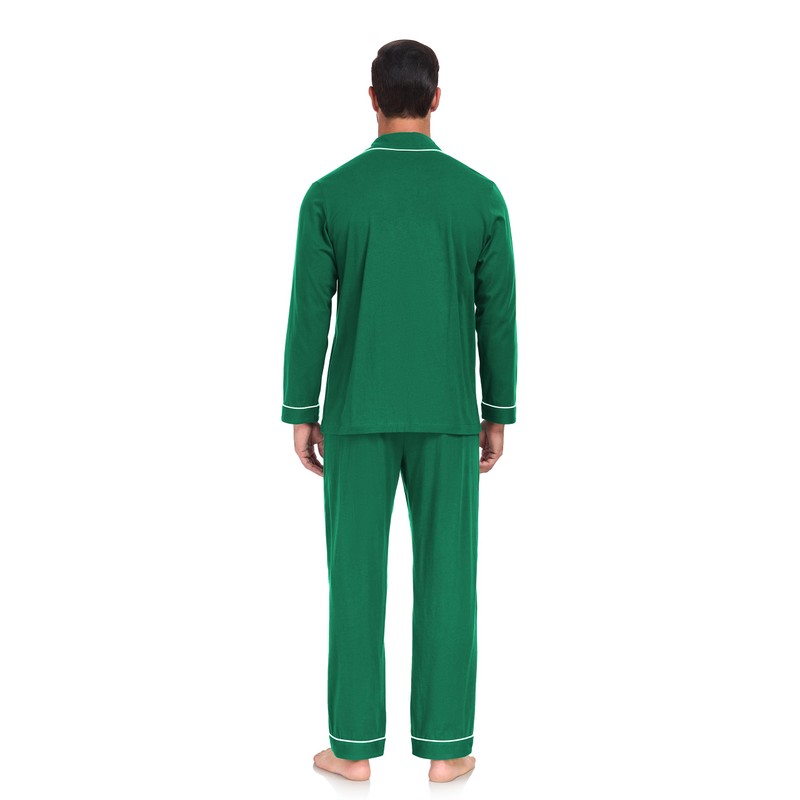 COLORFULLEAF Men's Long Pyjamas 100% Cotton Two-Piece Men's Pyjamas with