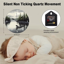 ArogGeld Loon Rustic Bedroom Clock Lake Time Duck Wooden Decorative Wall Clock Silent Non-Ticking Battery Wood Wall Clocks for Dinning Living Room 15x15in Birthday Housewarming Gift to Friend