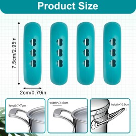 4 pieces heat resistant assist grip clamp handle pot handle ear cover, non-slip pot handle cover made of soft plastic, pot handle heat protection, kitchen aid pan protector in blue, easy to clean