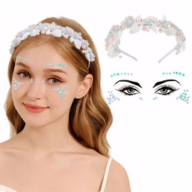 TOEECY Zweiteiliger Anzug Haarreifen Damen Strasssteine Selbstklebend Gesicht Muschelform Design Blumenperlen Modeaccessoires für Hochzeiten Reisen