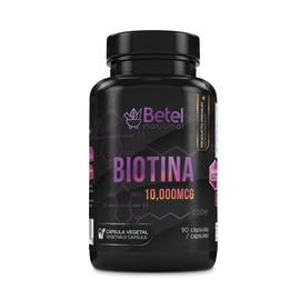 Betel Natural Biotina Capsulas - 10,000 mcg - Cabello, Piel y Uñas Saludables - 90 Caps