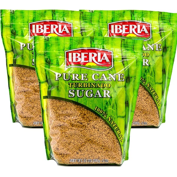 Iberia Turbinado Sugar 2 Lb. (Pack Of 03) Sparkling Golden Pure Raw Cane Turbinado Sugar Bulk, 3 Individual Resealable 2 Lb. Bags, Brown (3 Pack - Turbinado)