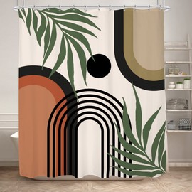 KOMLLEX Abstract Boho Mid Century Shower Curtain for Bathroom Decor Modern Simple Minimalist Leaves Neutral Geometric Aesthetic Fabric Waterproof Polyester 12 Pack Hooks Black Beige 60Wx72H Inches