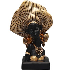 NUOYI PIEIN African Bust Sculpture, 10" Black and Gold Female Figurine with Headdress, Modern Art Deco Home Decor Centerpiece (Gold-2318)