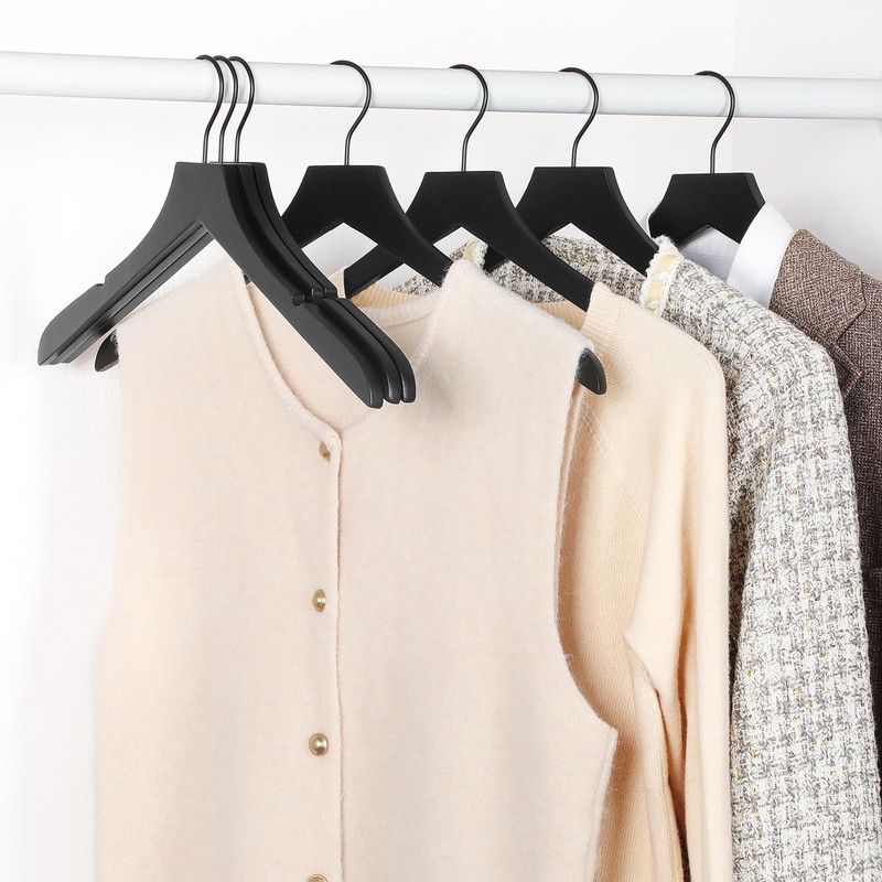 TOPIA HANGER Black Wooden Hangers, Rubber Wood Clothes Hangers with